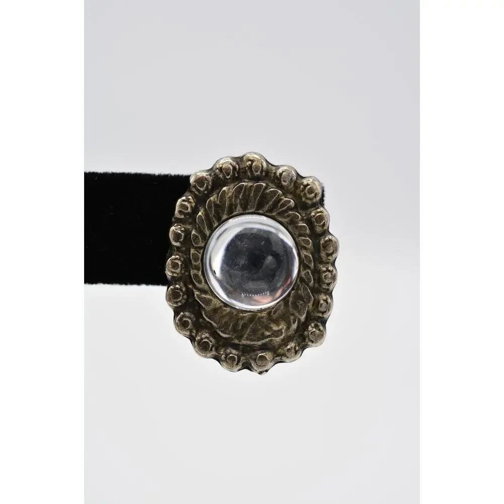 Vintage Cabochon Clip On Earrings Clear Jelly Rustic Silver Tone 1980s BinAA